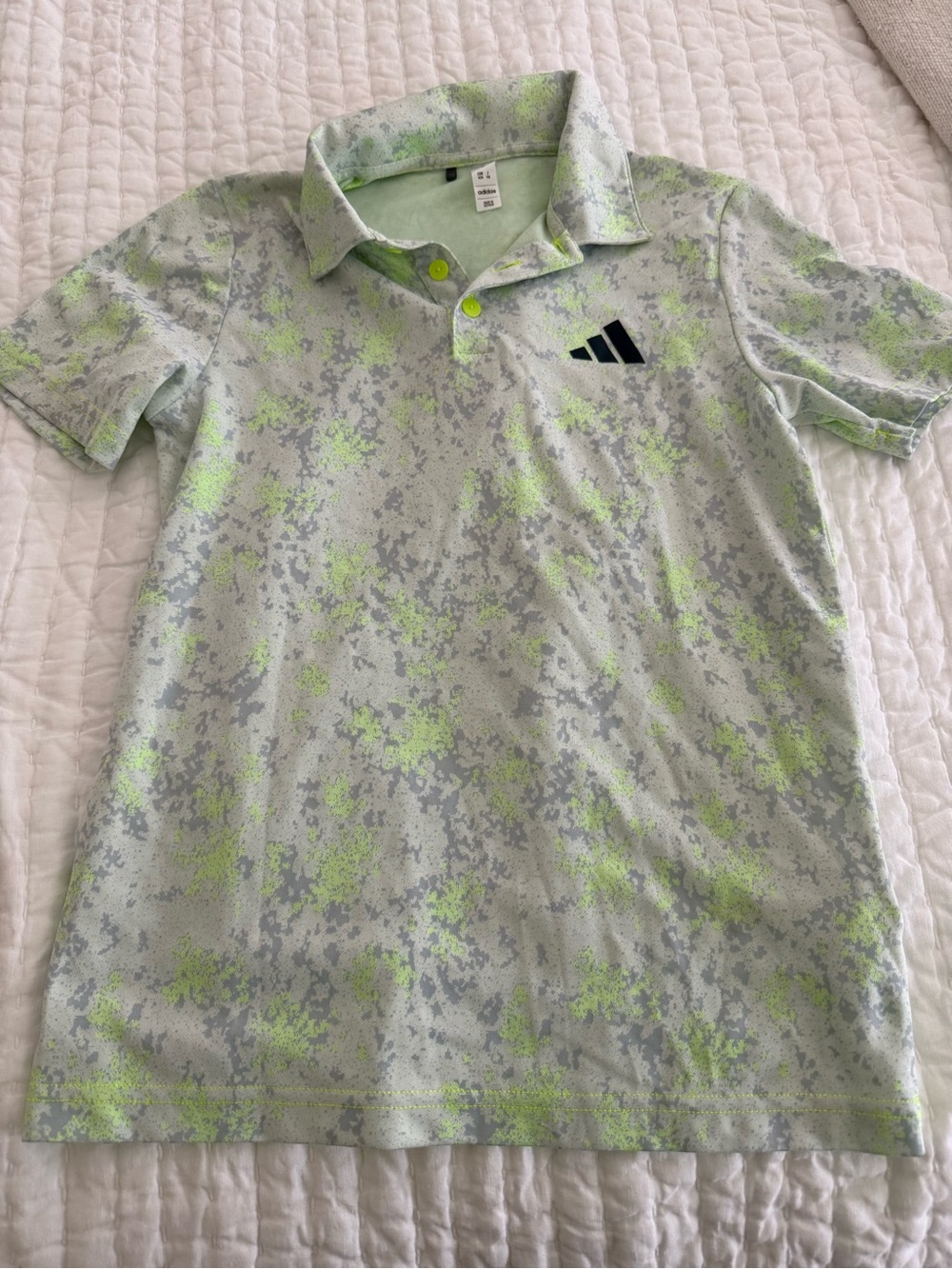 adidas Light Green & Gray Camo Kids Polo with Neon Accents